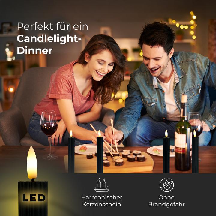 Actual product image Novaliv Stabkerzen LED mit Timer SCHWARZ 2er indoor mit Timer Funktion 6 Stunden ECHTWACHS gerippt 23cm Höhe (2 x)