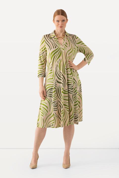 Produktbild Ulla Popken Slinky-Midikleid, Godet-Einsatz, V-Ausschnitt, 3/4-Arm (42, 44)