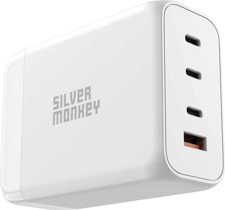 Produktbild Silver Monkey SMA156 200W GaN-Ladegerät 3x USB-C PD USB-A QC 3.0 mit abnehmbarem Stromkabel – Weiss (200 W)