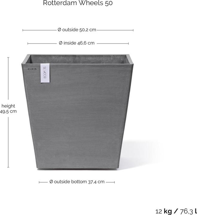 Actual product image Ecopots Rotterdam Wheels (50.20 x 50.20 x 48 cm)