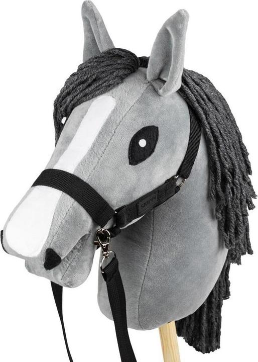 Foster Steckenpferd Skippi. Graues Pferd auf einem Stock