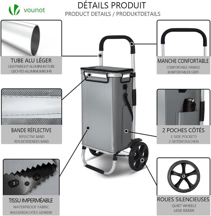 Actual product image Vounot Faltbarer Einkaufstrolley mit Kühlfach und Treppensteiger-Funktion