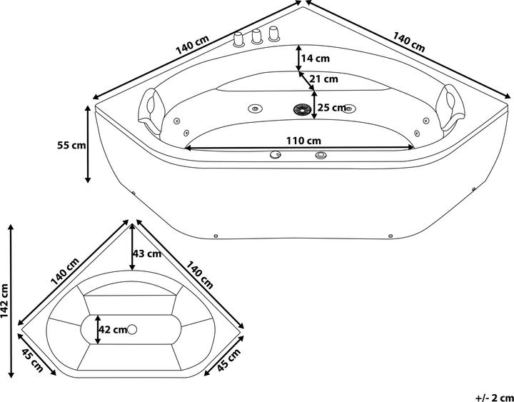 Image du produit Beliani Baignoire à hydromassage noire modèle d'angle avec LED 140 x 140 cm MEVES (270 l, 140 cm, 140 cm)