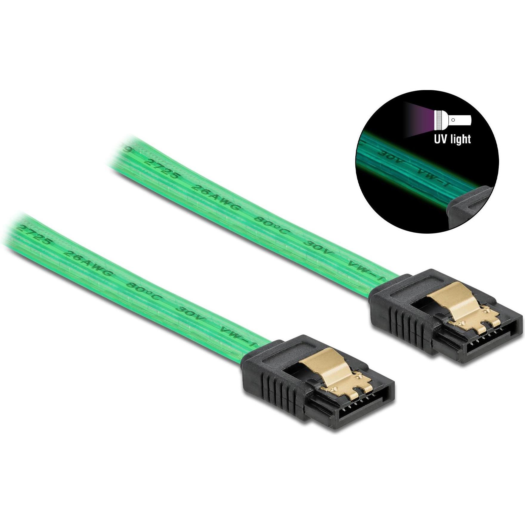 Delock SATA-Kabel UV Leuchteffekt grün 0.7 m, Interne Kabel (PC)