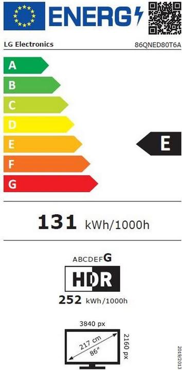 Etichetta energetica LG 86QNED80T6A (86", QNED80, QNED, 4K, 2024)