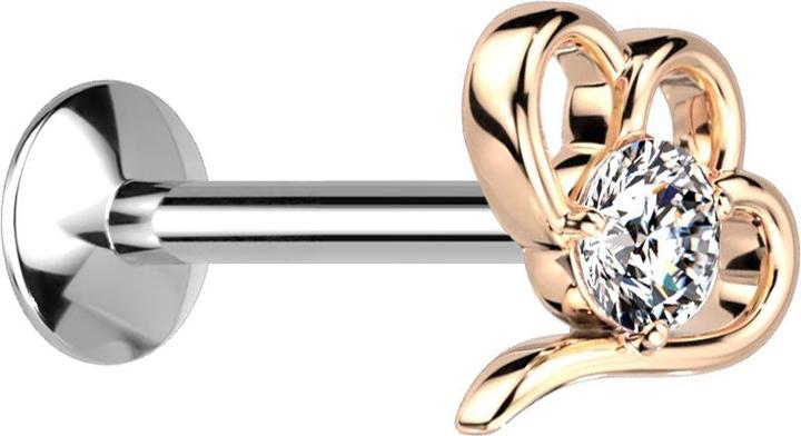 Immagine prodotto Star Piercing Micro Threadless UFO Labret argento cuore cavo oro rosa cristallo argento (Acciaio chirurgico 316L, Ottone)