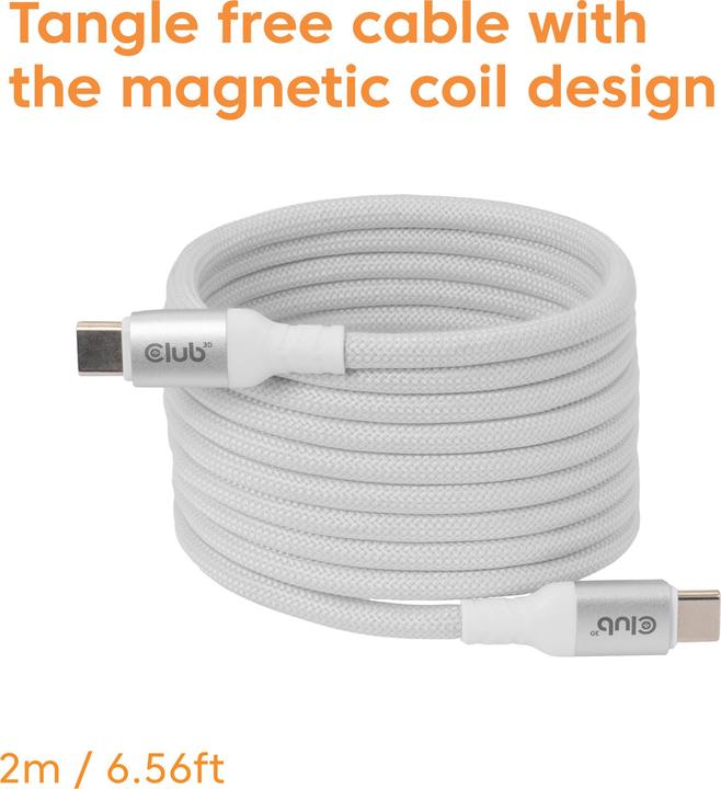 Actual product image Club 3D Club3D Lifestyle USB-C Magnetisches Kabel 240W 2m weiss St/St (2 m, USB 2.0, 240 W)