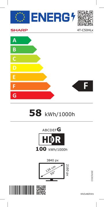 Energie-Label Sharp 50HL4265E (50", 4K)