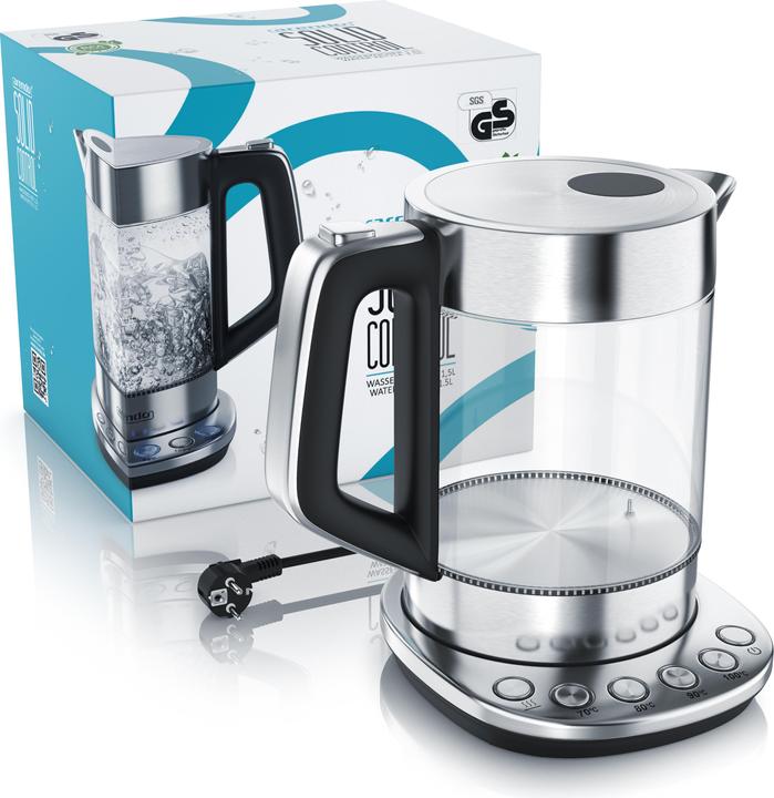 Image du produit Arendo Bouilloire 1,5 l, 2200 W, acier inoxydable & verre avec base, réglage de la température 70° C - (1.50 l)
