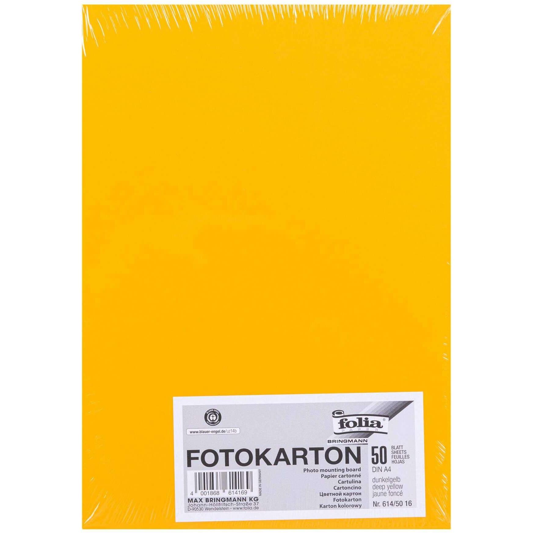 Folia, Bastelpapier, Fotokarton A4, Dunkelgelb, 50 Stück (300 g/m², 1 x)