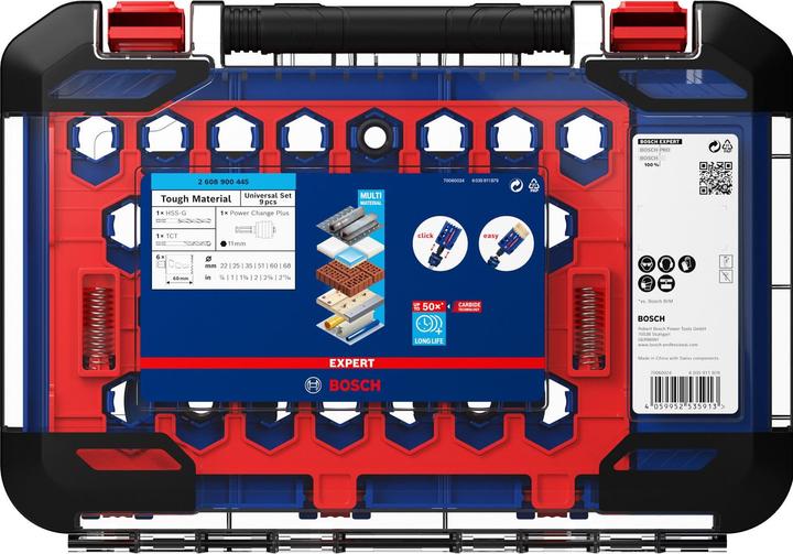 Actual product image Bosch EXPERT Tough Material hole saw set, 22/25/35/51/60/68 mm, 9 pcs. (22 mm, 25 mm, 35 mm, 51 mm, 60 mm, 68 mm)
