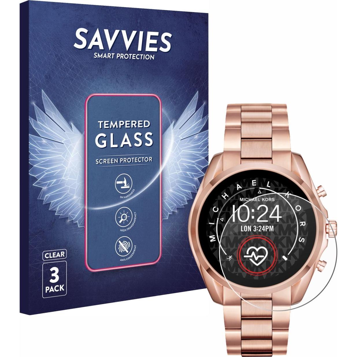 Savvies Panzerglas Hartglas Displayschutz, Smartwatch Schutzfolie, Transparent