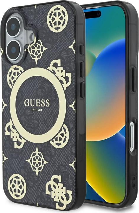Actual product image Guess GUHMP16SH4PYEEK iPhone 16 6.1" czarny/black hardcase IML Peony On 4G Background MagSafe (Apple iPhone 16)