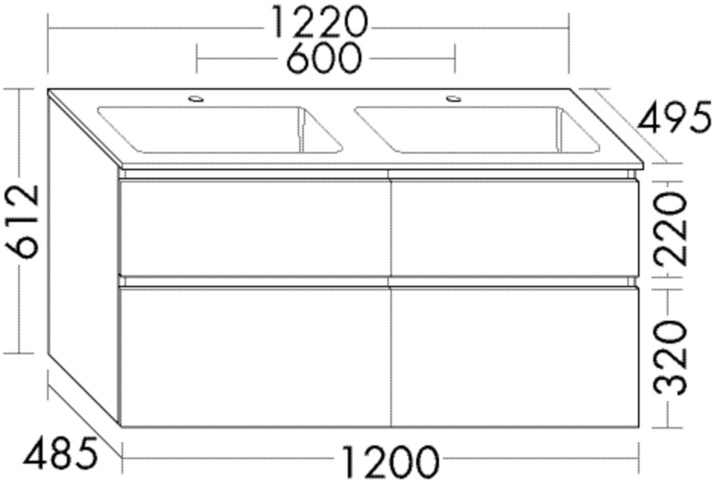 Immagine prodotto burgbad Lavabo doppio in fusione minerale Lin20 colore bianco lucido con mobiletto 1 estraibile, 122