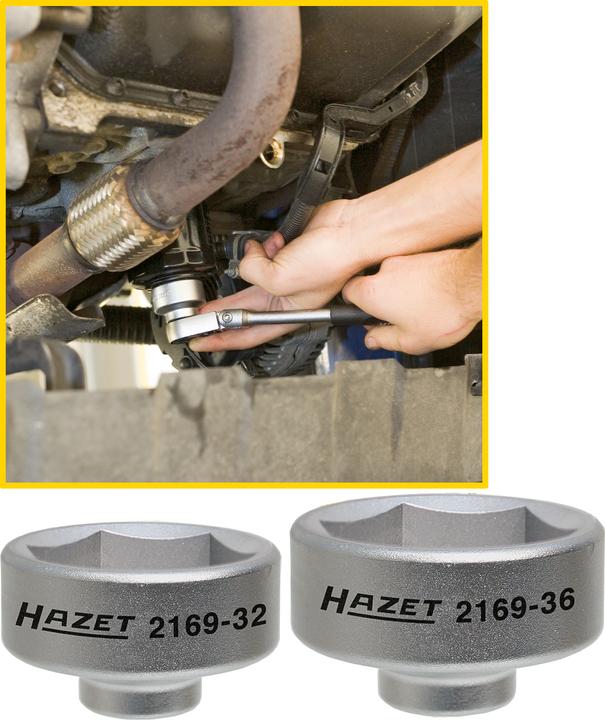 Produktbild HAZET Ölfilter-Schlüssel 2169-36 ∙ Vierkant10 mm (3/8 Zoll) ∙ Aussen Sechskant Profil ∙ 49.5 mm