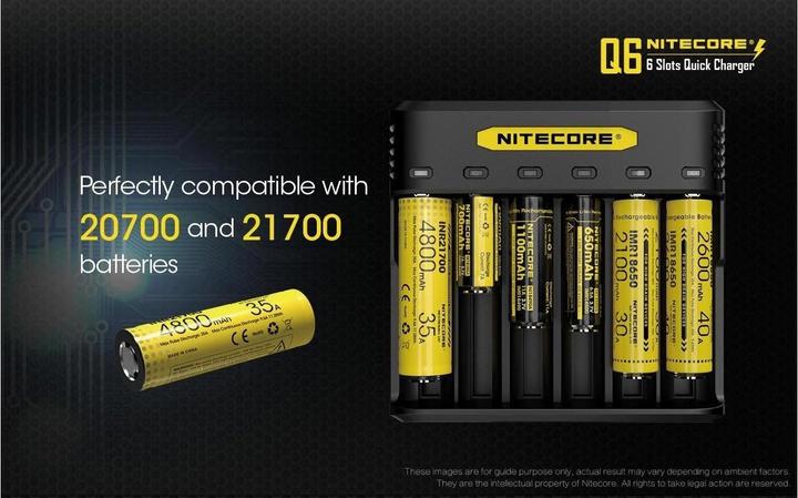 Productafbeelding Nitecore Q6 6-Schacht-Ladegerät (1 Pcs., 14500, 16340, 18650, 26650, Batterij)
