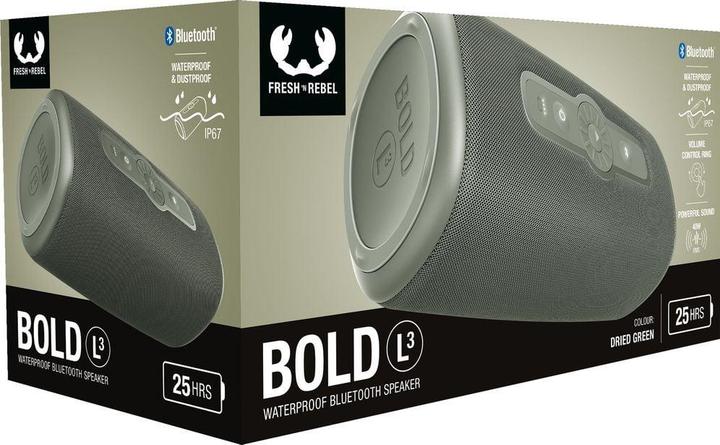 Image du produit Fresh'N Rebel Fresh 'n Rebel Bold L3 - Waterdichte Bluetooth speaker draadloos - 25 uur batterij - Dried Green (0) (25 h, Alimentation via port USB)