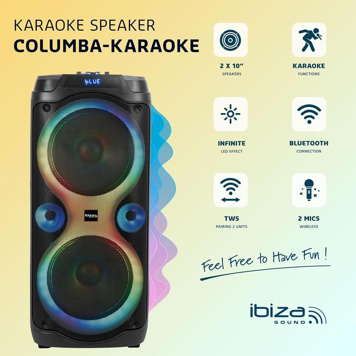 Actual product image Ibiza Enceinte karaoké Bluetooth avec micros sans fil, effets LED et fonction enregistrement (Active)