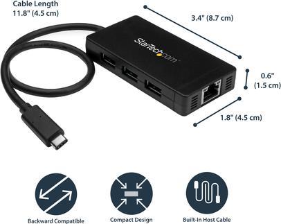 Immagine prodotto StarTech Hub USB-C a 3 porte con Gigabit (USB-C, 3 porte)
