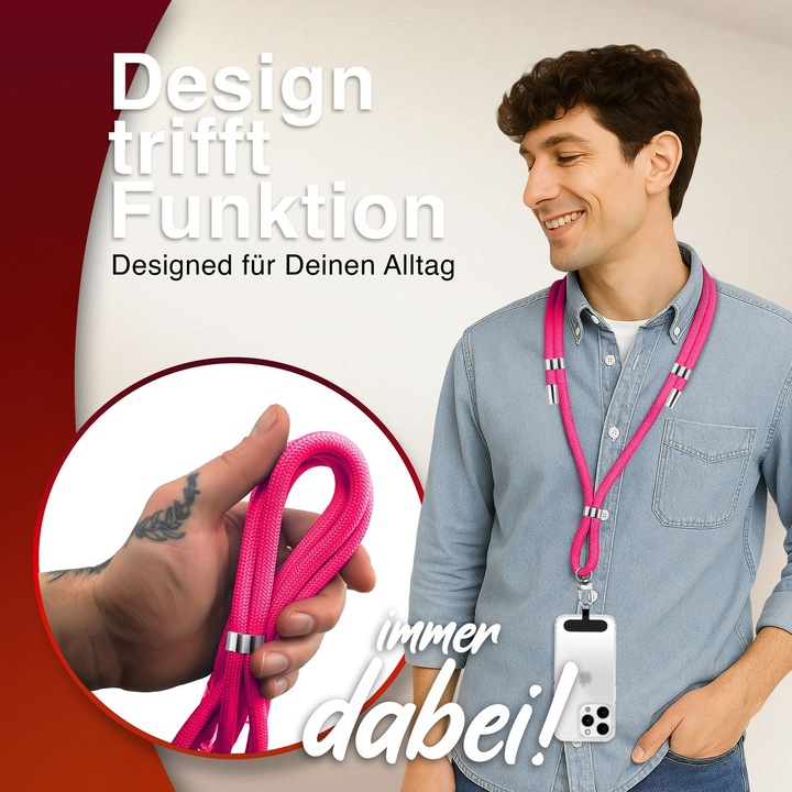 Produktbild Nalia HoldMe Lanyard Handykette – Universal Trageband für Smartphones - Verstellbar, Soft & Elastisch