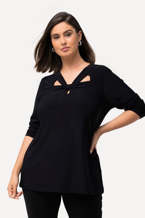 Image du produit Ulla Popken T-shirt collection Classic, col en V et manches longues, découpes fantaisie (50, 52)