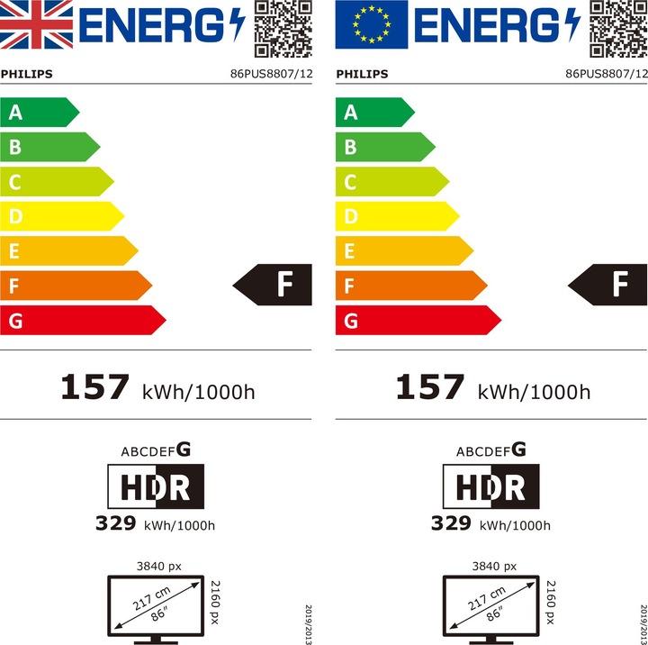 Energie-Label Philips 86PUS8807/12 (86", PUS8807, LED, 4K, 2022)