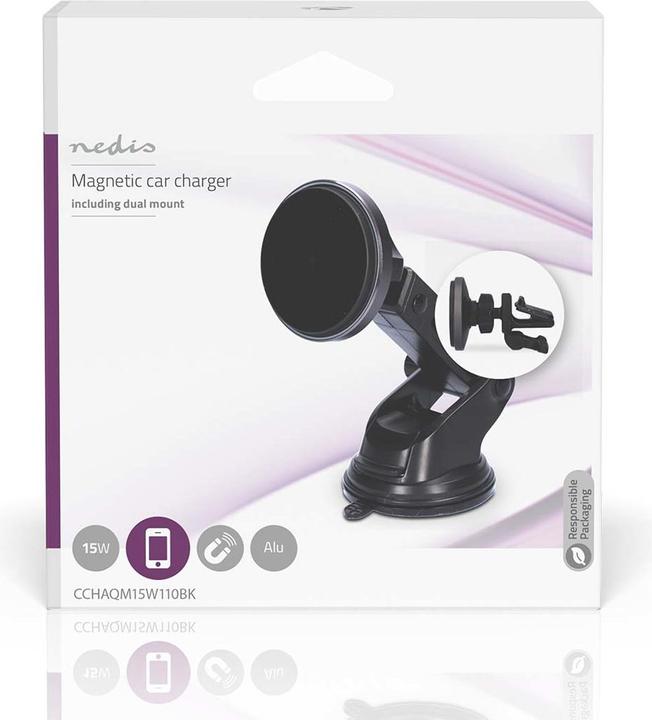 Actual product image Nedis Wireless car charger | Qi certified | 7.5 / 10 / 15 W | 1.5 / 1.67 / 2 A | 1.00 m | FOD / Übe