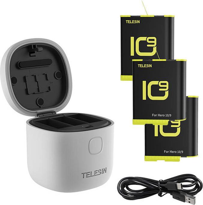 Telesin 3-slot waterproof charger Allin box for GoPro Hero 9 / Hero 10 + 3 batteries (GP-BTR-906-GY- (GoPro Hero 9, Hero 10)