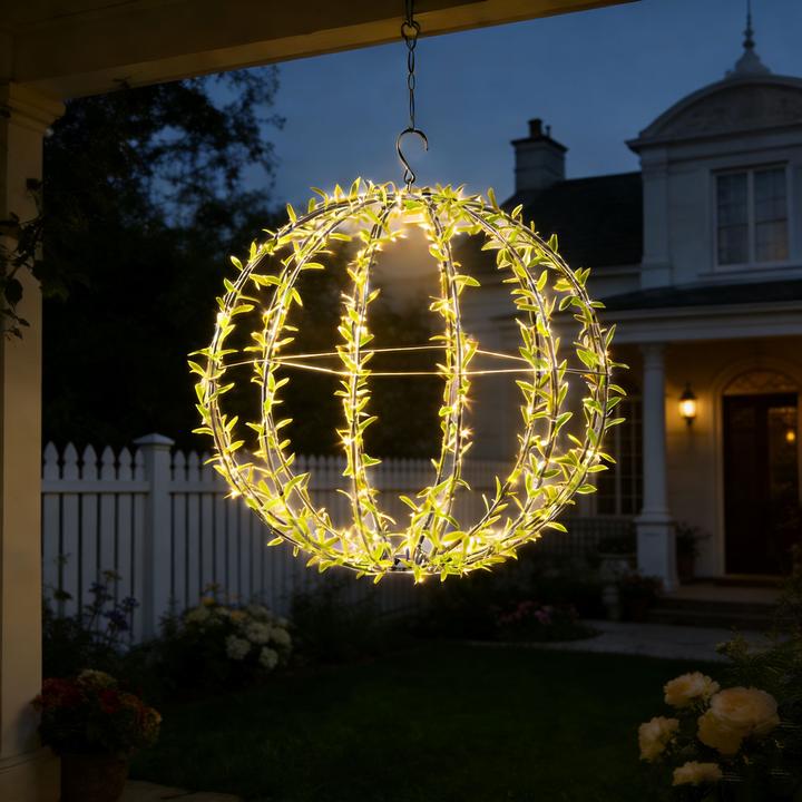 Actual product image Ideoon 4er-Set Solar Leuchtkugel im Blätterdesign - Ø40cm Gartenkugel mit 144 warmweissen LEDs - IP44 (IP44)