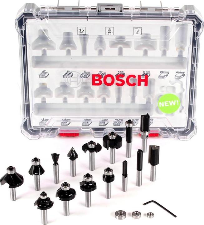 Produktbild DeWalt DCW 604 D1 Akku Kombifräse 18V 55mm + 1x Akku 2,0 Ah + 1x Schnellladegerät + Bosch 18 teilige