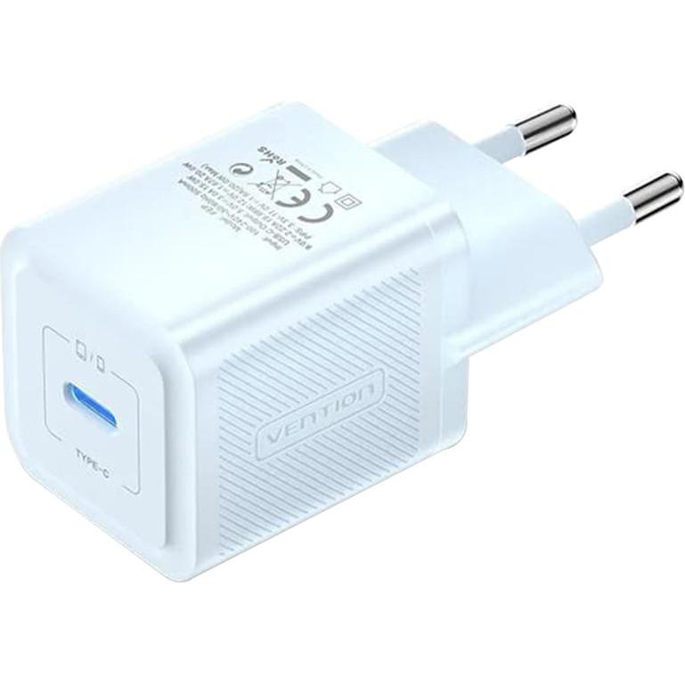 Vention Wall charger,, FEPL0-EU, USB-C, 20W, GaN (blue) (20 W), USB Ladegerät, Blau