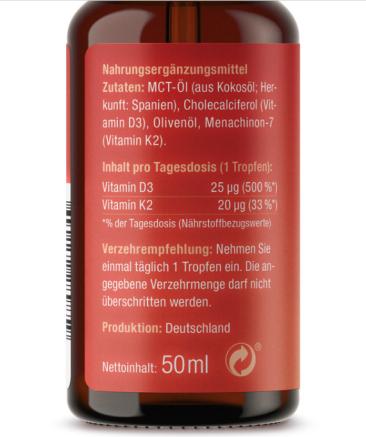 Nährwerte und Zutaten Effective Nature Vitamin D3 K2 Öl (1 Stück, Öl)