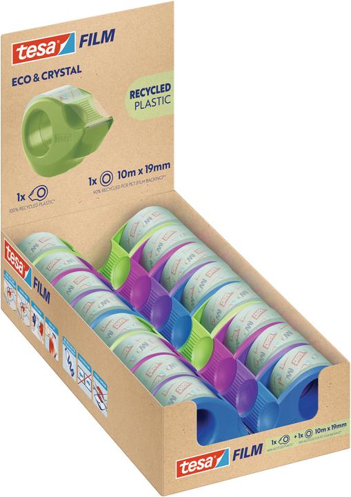 Image du produit tesa tesafilm® Eco & Crystal, 10 m x 19 mm, 16 rouleaux avec mini-dérouleur en présentoir de comptoir (19 mm)