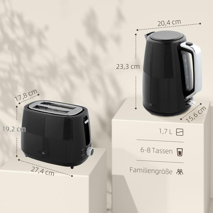 Produktbild Homcom Kocher-Toaster-Set Kunststoff, Stahl Schwarz (1.70 l)