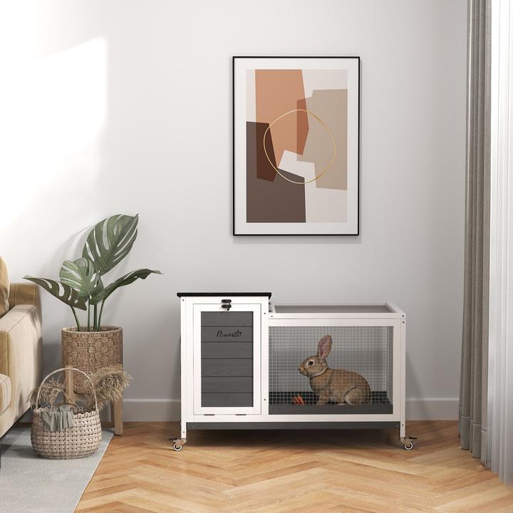 Actual product image PawHut Kaninchenstall Tannenholz, Stahl Dunkelgrau