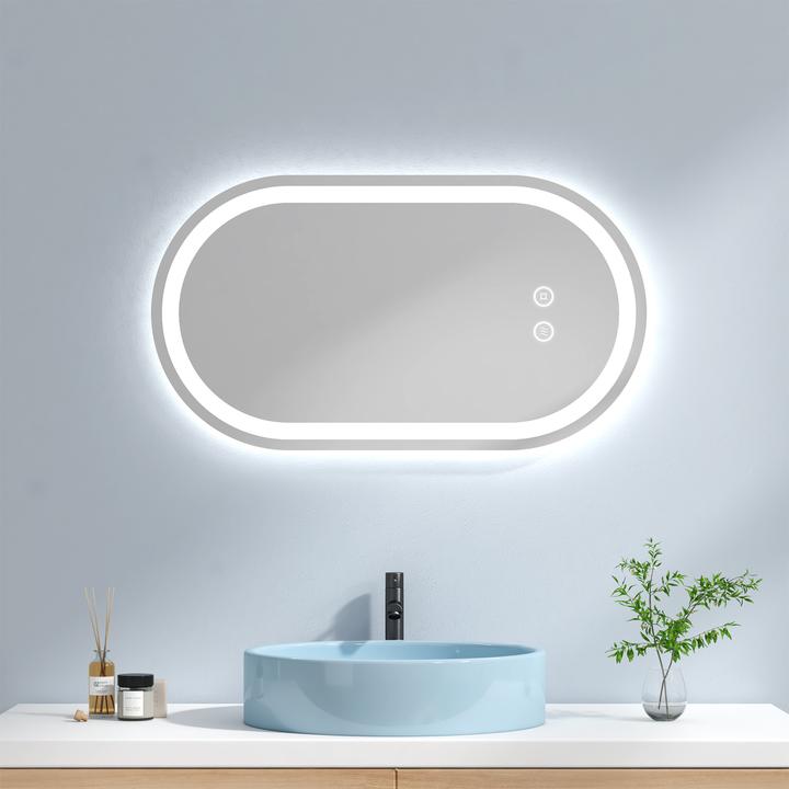 Produktbild Emke Badspiegel mit Beleuchtung 50*90cm,Beschlagfrei, 3 Farbtemperaturen(3000K-6500K) und dimmbaren (50 x 90 cm)