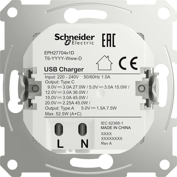 Actual product image Schneider Electric USB socket outlet Asfora White (glossy) EPH2770421D