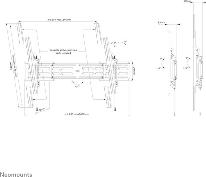 Image du produit Neomounts Select Screen Wall Mount (tilt (Mur, 110", 160 kg)