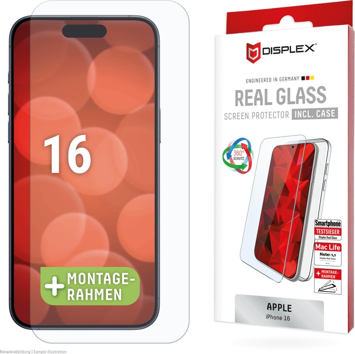 Image du produit Displex Real Glass, 2D Panzerglas + Handyhülle (1 pièce(s), Apple iPhone 16)