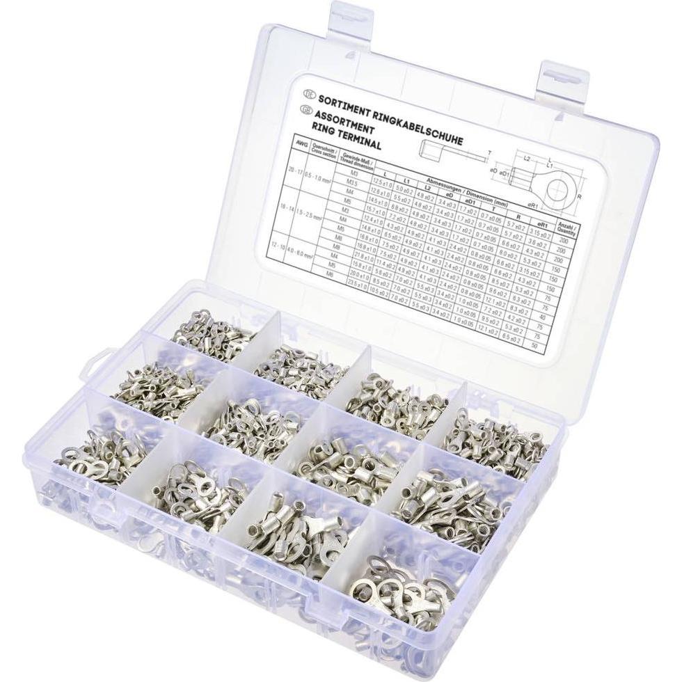 Tru Components, Kabelverbindung, TC-11991844 Ringkabelschuh-Sortiment Unisoliert 0.5mm² 6mm² Silber 1440St.