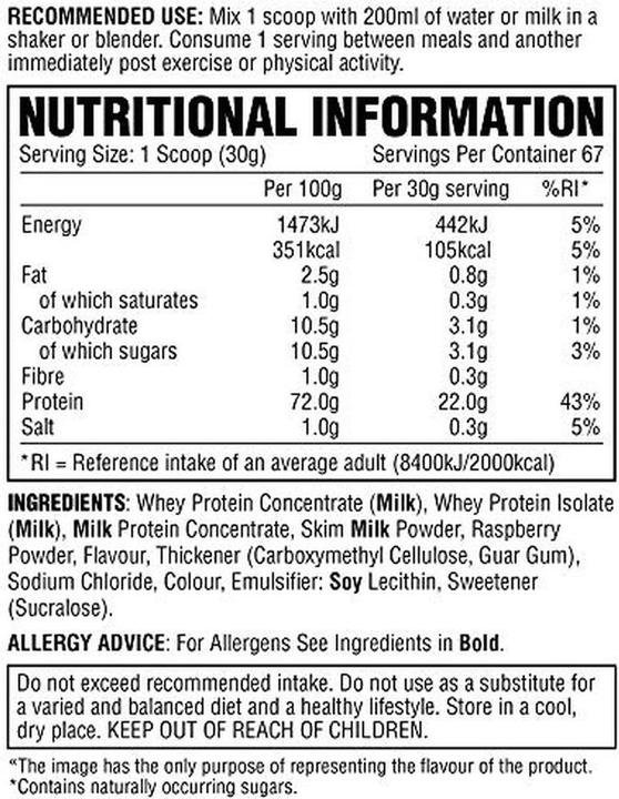 Nährwerte und Zutaten Per4m Whey Advanced Protein (2010 g, Raspberry White Chocolate)