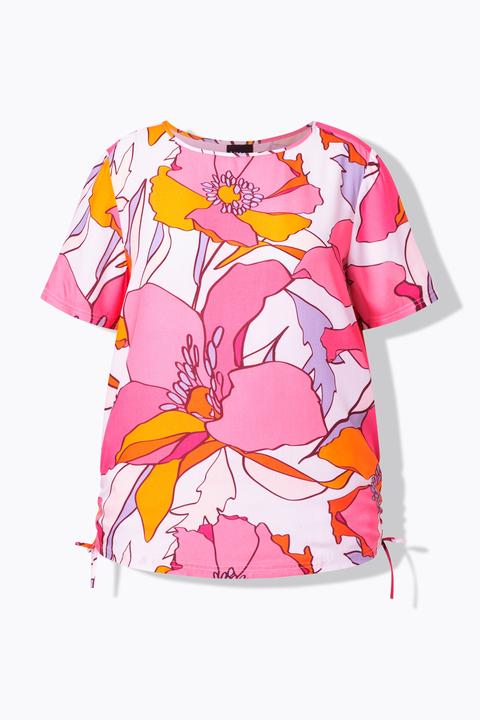 Produktbild Ulla Popken Bluse, Blüten, Raffbänder, Rundhals, Halbarm (54, 56)
