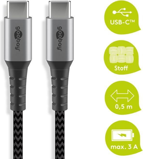 Immagine prodotto Goobay Cavo USB-C di, in tessuto, spina in metallo, extra robusto (0.50 m, USB 2.0, 50 W)