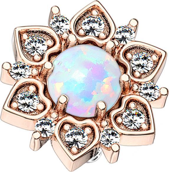 Immagine prodotto Star Piercing Dermal Anchor fiore a cuore in oro rosa con opale bianco (Ottone, Acciaio chirurgico 316L)