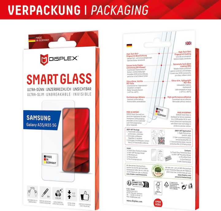 Actual product image Displex Smart Glass, Displayschutzfolie (1 Piece, Samsung Galaxy A35, Samsung Galaxy A55)