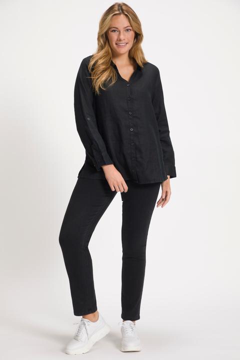 Actual product image Ulla Popken Roll-Tab Sleeve Button Front Linen Blouse (62)