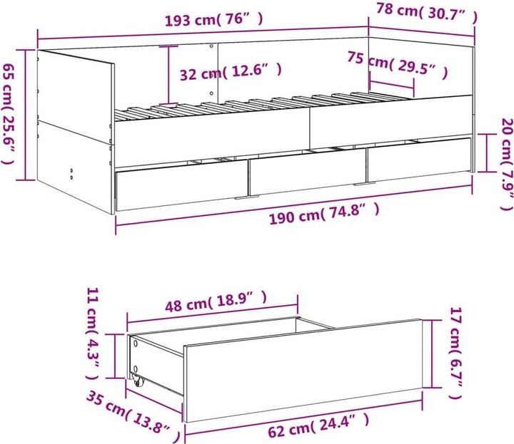 Produktbild vidaXL Tagesbett (75 x 190 cm)