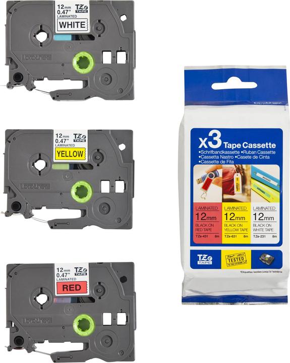 Actual product image Brother Multipack TZe-31M3 (1.20 cm, White, Yellow, Black, Red)