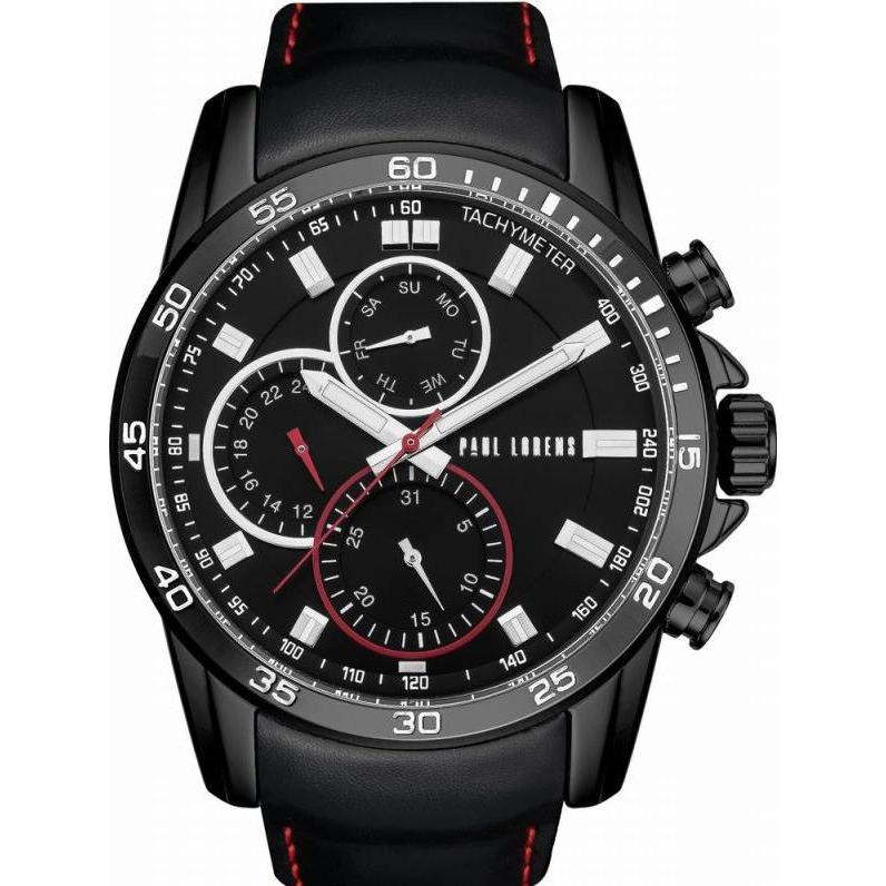 Paul Lorens, Orologio da polso, Zegarek ZEGAREK MĘSKI - PL9753A8-1A3 (zg364b) + BOX, Nero, Argento, (Cronografo)