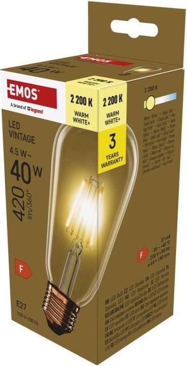 Emos Vintage ST64 LED lamp / E27 / 4.5 W (40 W) / 420 lm / Warm white (E27, 4.50 W, 420 lm, 1 x, F)